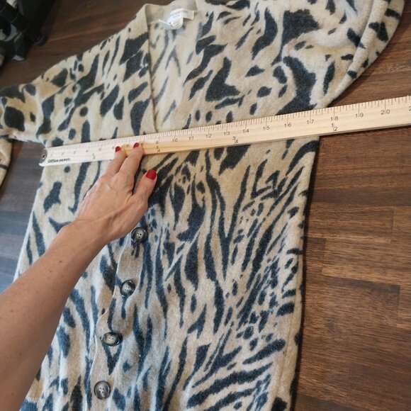 Lambswool Angora Cardigan Sweater Womens Small Brown Tiger Animal Print V Neck, - Picture 6 of 10